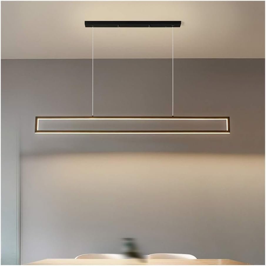 SteFik Dimmable Modern Rectangle Chandelier Black Long Pool Table Lights - Linear LED Chandeliers Compatible with Dining Room - Kitchen Island Pendant Lamp - Compatible with Living Room, Bar, Office