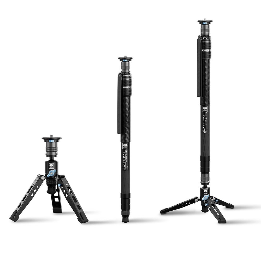 SIRUI SVM-145 Rapid Monopod with Feet, 57 Professional Carbon Fiber Camera Monopod, One-Step Rapid Height Adjustment, Modular 3 in 1, Max Load 22lbs