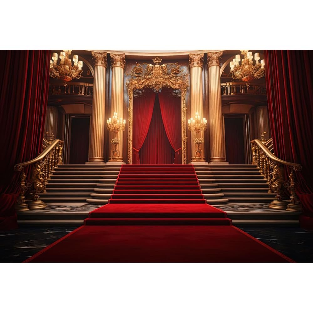 OFILA Red Carpet Backdrop 12x8ft Fabric Vintage Stage Backdrop Theater Play Backdrop Black Tie Events Backdrop School Events Backdrop