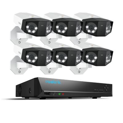 REOLINK Duo 3 PoE 16MP UHD Dual-Lens Security Camera with 180 Panoramic View, Motion Track, F1.6 Color Night Vision, 6X Duo 3 PoE Bundle with NVR RLN16-410, 16CH Video Recorder
