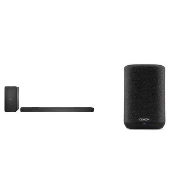 Denon DHT-S517 Sound Bar for TV with Wireless Subwoofer (2022 Model) & Home 150 Wireless Speaker (2020 Model), HEOS Built-in, Alexa Built-in, AirPlay 2, and Bluetooth, Compact Design, Black