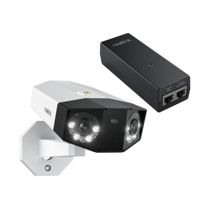 REOLINK Duo 3 PoE Bundle PoE Injector, One Cable Offer Both Power and Data, 16MP UHD Dual-Lens, 180 Panoramic View, Motion Track, F1.6 Color Night Vision Security Camera System