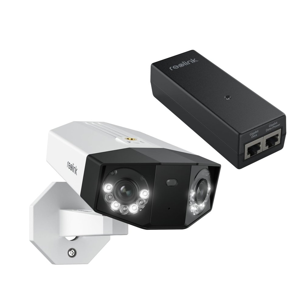 REOLINK Duo 3 PoE Bundle PoE Injector, One Cable Offer Both Power and Data, 16MP UHD Dual-Lens, 180 Panoramic View, Motion Track, F1.6 Color Night Vision Security Camera System