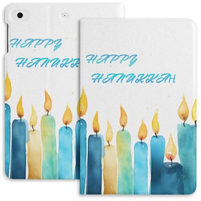 Happy Hanukkah Watercolor Case for iPad iPad Mini 5/4/3/2/1(7.9- Inch) iPad Mini 6 (8.3-inch, 2021) with Pencil Holder, Protective Case with Soft TPU Back, Auto Sleep/Wake Cover