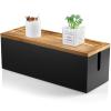 Bivvclaz Large Cable Management Box, Wooden Cord Organizer Box for Desk, Floor, Office to Hide Extension Cords Power Stripes Surge Protectors Chargers Wires, Black view 1