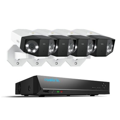 REOLINK Duo 3 PoE 16MP UHD Dual-Lens Security Camera with 180 Panoramic View, Motion Track, F1.6 Color Night Vision, 4X Duo 3 PoE Bundle with NVR RLN8-410, 8CH Video Recorde