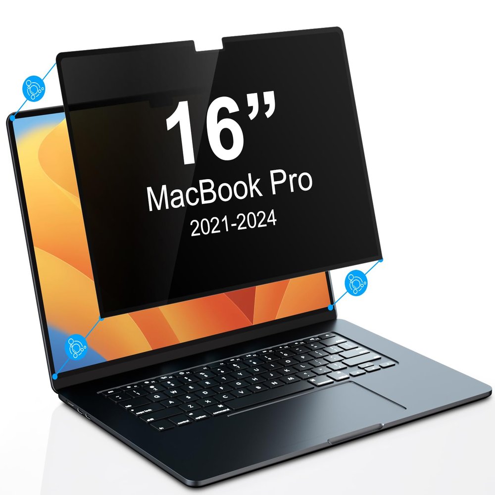 PYS Privacy Screen Protector for MacBook Pro 16 Inch (2021-2024, M1, M2, M3, M4) - Nano Attach, Anti-Spy, Reusable & Removable, Blue Light & UV Blocking, 2Pcs Camera Cover Slide, Case Friendly