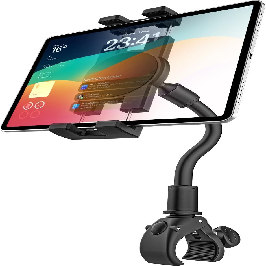GDZN Treadmill Tablet Holder, 360 Adjustable Handlebar Tablet Mount for Spin Bike, Indoor Cycling, Gym Bicycle, Gooseneck iPad Mount Clamp Fit 4.7-13" iPad Pro/Air/Mini, iPhone, Galaxy