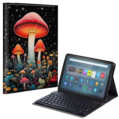 EDGFRTOIO Keyboard Case for Kindle Fire HD 10&10 Plus 2021/2023 10.1" - Slim Keyboard Cover Folio Stand Case Detachable Wireless Keyboard for Fire HD 10 Plus (11th Gen), Fairy Mushroom Stars Night
