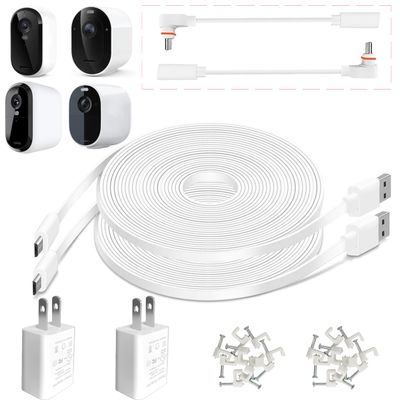 AYIIFEI 26FT Outdoor Charging Cable for Arlo Essential(13 Gen), Essential/XL (1st Gen), Essential 2K/XL (2nd/3rd Gen) and Arlo Pro Security Camera 2K HDR(6th Gen), Weatherproof Flat Power Cord,2 Pack