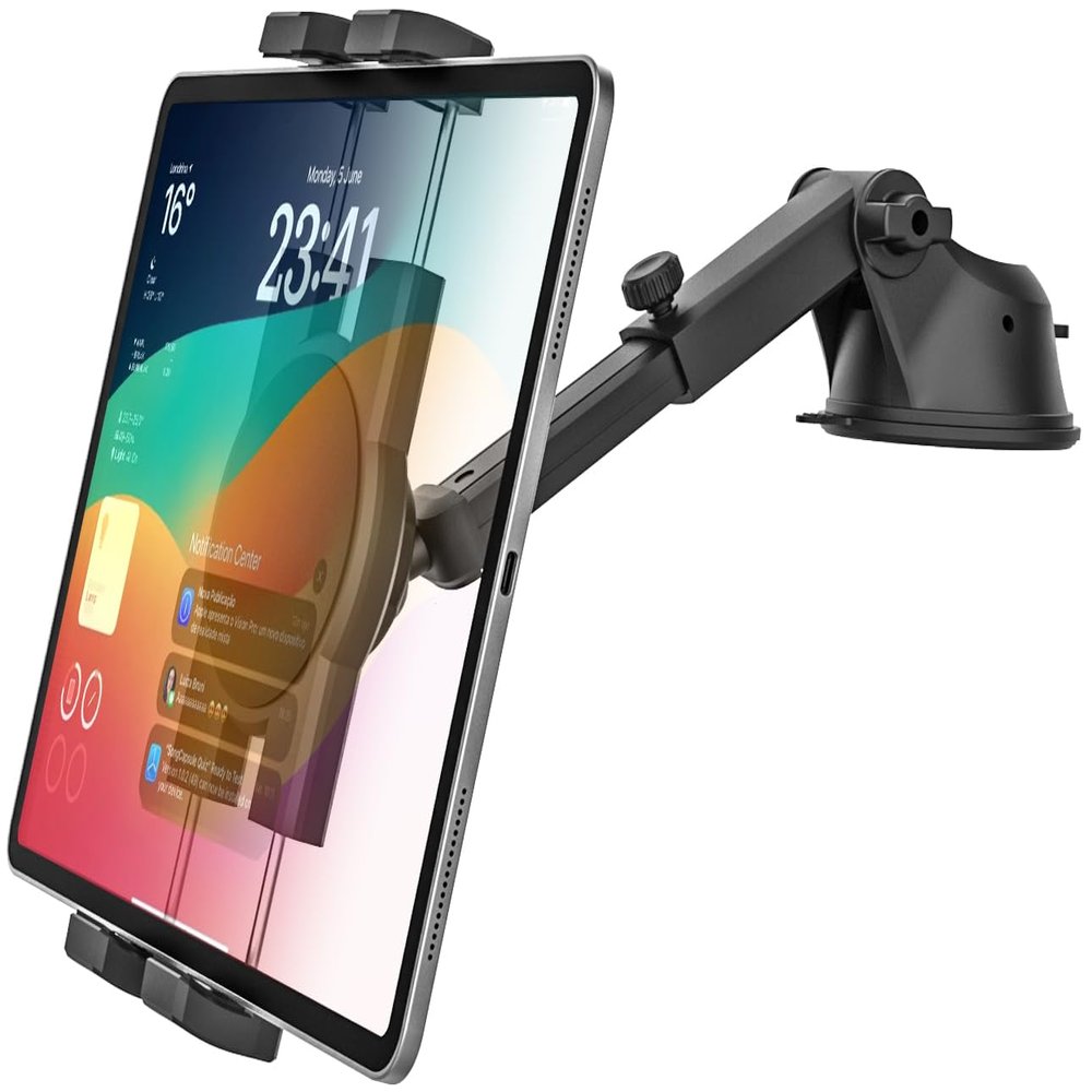 GDZN Dashboard Car Mount, Stretchable Dash Holder, Super Sticky Suction Cup Stand Clamp for iPad Pro 12.9 Air Mini, Galaxy Tabs, Z Fold, More 4-13" Cellphones and Tablets