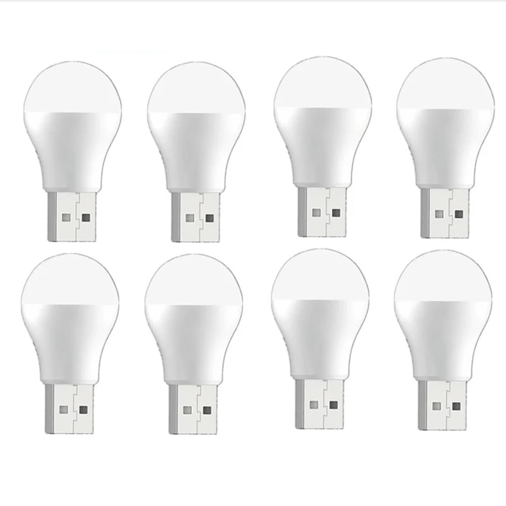 ALIVIM 8Pcs LED USB Plug Lamp Computer Mobile Power Charging Small Book Lamp Eye Protection Reading Light Round Light Night Light,Warm White