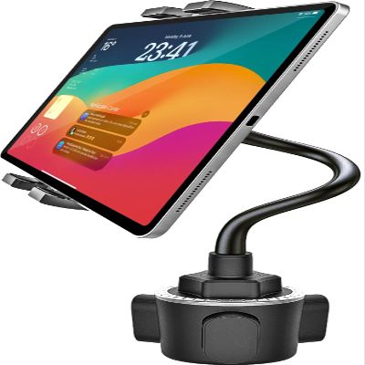 GDZN Cup Holder Car Tablet Holder, 10.2" Gooseneck Flexible Long Arm Tablet Mount for Truck SUV Pickup, 360 Adjustable Cupholder for iPad Pro 12.9 11 Air Mini, Galaxy Tab, iPhone 17, 4-13" Devices