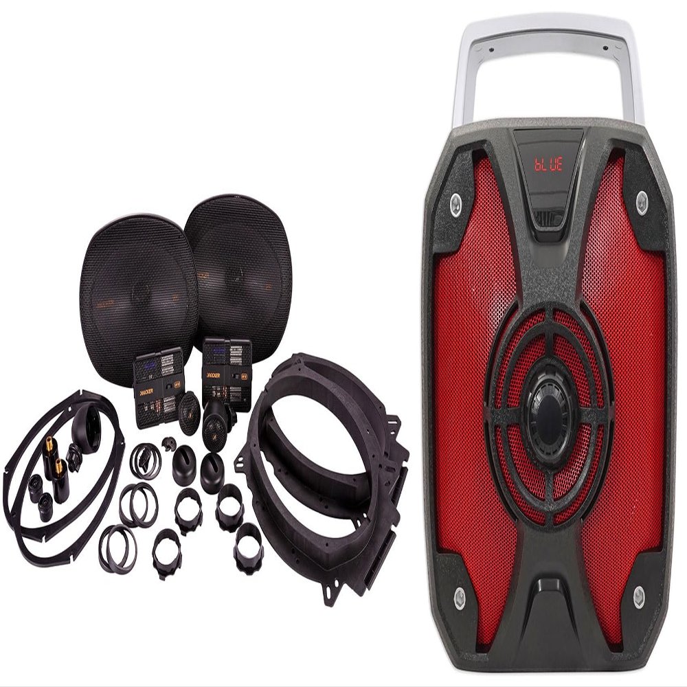 Audiosavings Bundle: (1) Pair Kicker 51KSS6904 Car Audio Component Speakers Bundle with (1) RV ROCKBOX 6.5" 100 Watt Portable Rechargeable Bluetooth Speaker (Items 3)