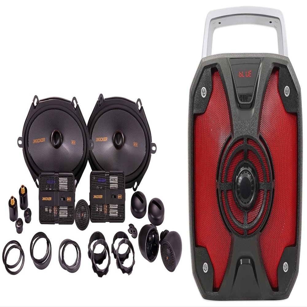 Audiosavings Bundle: (1) Pair Kicker 51KSS6804 6x8 / 5x7 Car Audio Component Speakers Bundle with (1) Rockville ROCKBOX 6.5" 100 Watt Portable Rechargeable Bluetooth Speaker w USB/SD (Items 3)