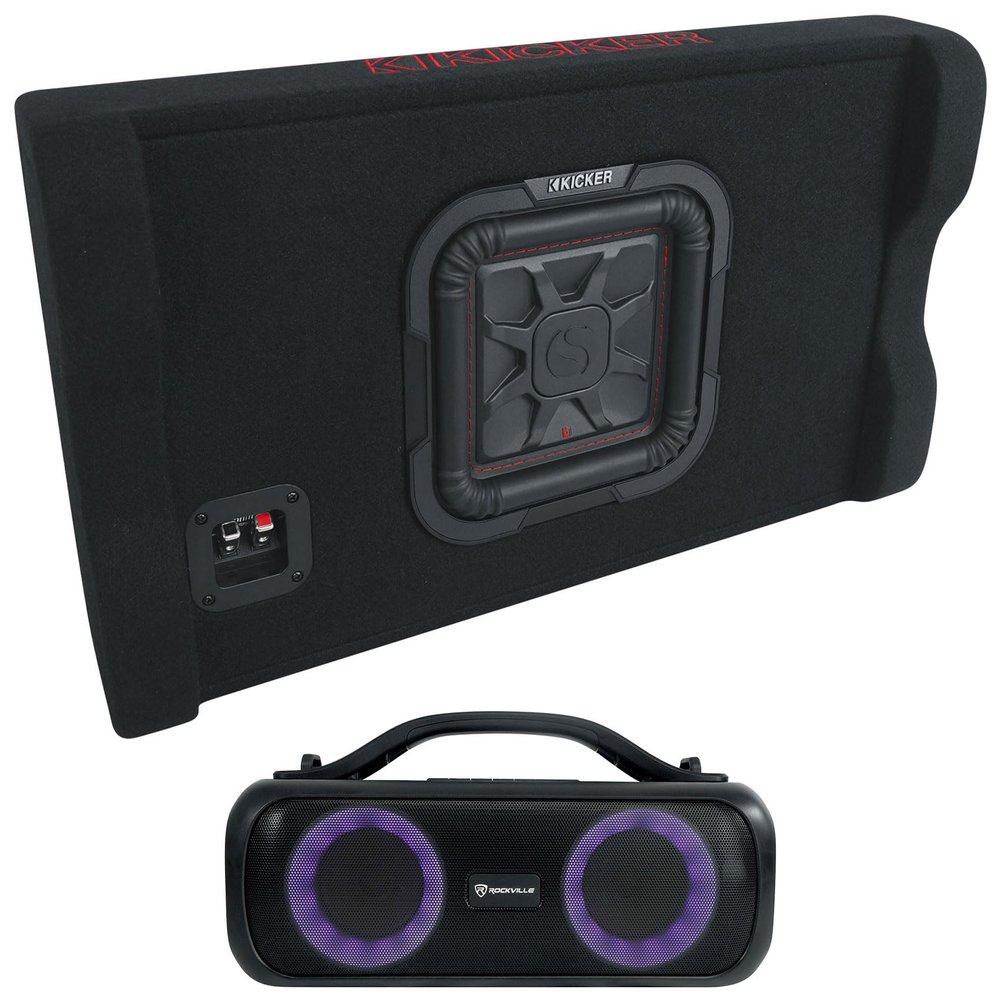 Audiosavings Bundle: (1) Kicker 49L7TDF82 L7TDF 8" 350w L7T Subwoofer+Shallow Sub Enclosure Box L7TDF82 Bundle with (1) RV Go Party D4 Large Loud Portable LED Party Bluetooth Speaker (Items 2)