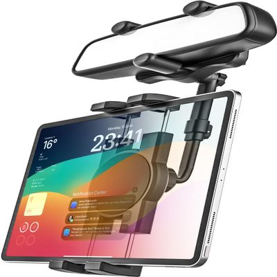 GDZN Car Rearview Mirror Tablet Holder, 360Rotatable Tablet Mount for Car Rear View Mirror, Universal Rear View Mirror Phone Holder for 4.7-13 iPad Pro/Air/Mini, Galaxy Z, iphone17