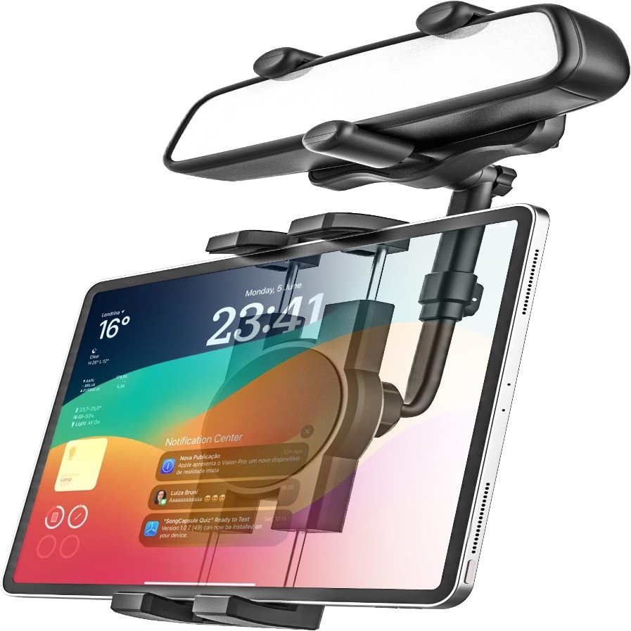 GDZN Car Rearview Mirror Tablet Holder, 360Rotatable Tablet Mount for Car Rear View Mirror, Universal Rear View Mirror Phone Holder for 4.7-13 iPad Pro/Air/Mini, Galaxy Z, iphone17