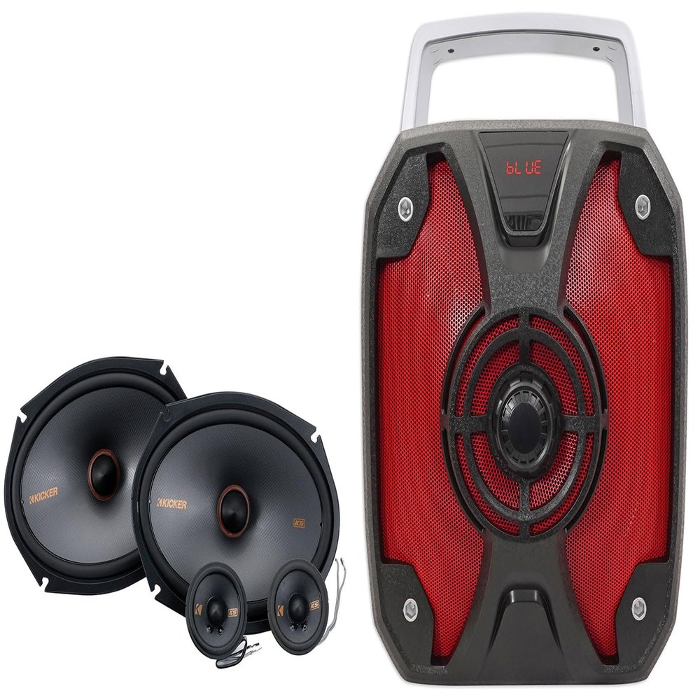Audiosavings Bundle: (1) Pair Kicker 51KSS269 6x9 + 2.75" 100 Watt RMS Car Stereo Component Speakers Bundle with (1) Rockville ROCKBOX 6.5" 100 Watt Portable Rechargeable Bluetooth Speaker (Items 3)