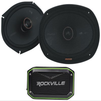 Audiosavings Bundle: (1) Pair Kicker 51KSC6904 6x9 150 Watt RMS Car Audio Speakers Bundle with (1) Rockville Rock Anywhere Waterproof Portable Bluetooth Speaker+TWS Stereo Linking (Items 3)