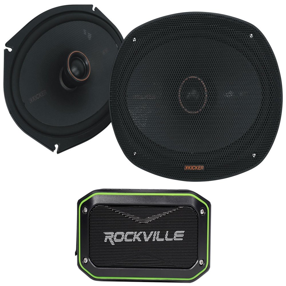Audiosavings Bundle: (1) Pair Kicker 51KSC6904 6x9 150 Watt RMS Car Audio Speakers Bundle with (1) Rockville Rock Anywhere Waterproof Portable Bluetooth Speaker+TWS Stereo Linking (Items 3)