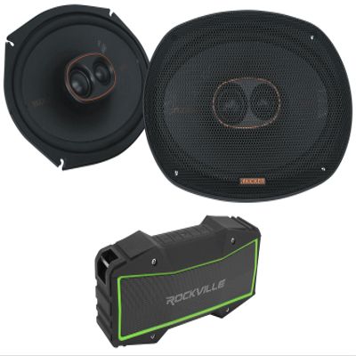 Audiosavings Bundle: (2) Kicker 51KSC69304 150 Watt RMS 3-Way Car Audio Speakers KSC69304 KSC6930 Bundle with (1) Rockville Rock Everywhere Portable Bluetooth Speaker/Waterproof (Items 3)