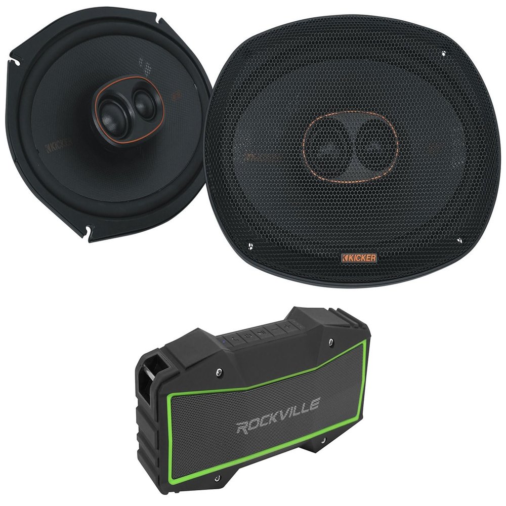 Audiosavings Bundle: (2) Kicker 51KSC69304 150 Watt RMS 3-Way Car Audio Speakers KSC69304 KSC6930 Bundle with (1) Rockville Rock Everywhere Portable Bluetooth Speaker/Waterproof (Items 3)