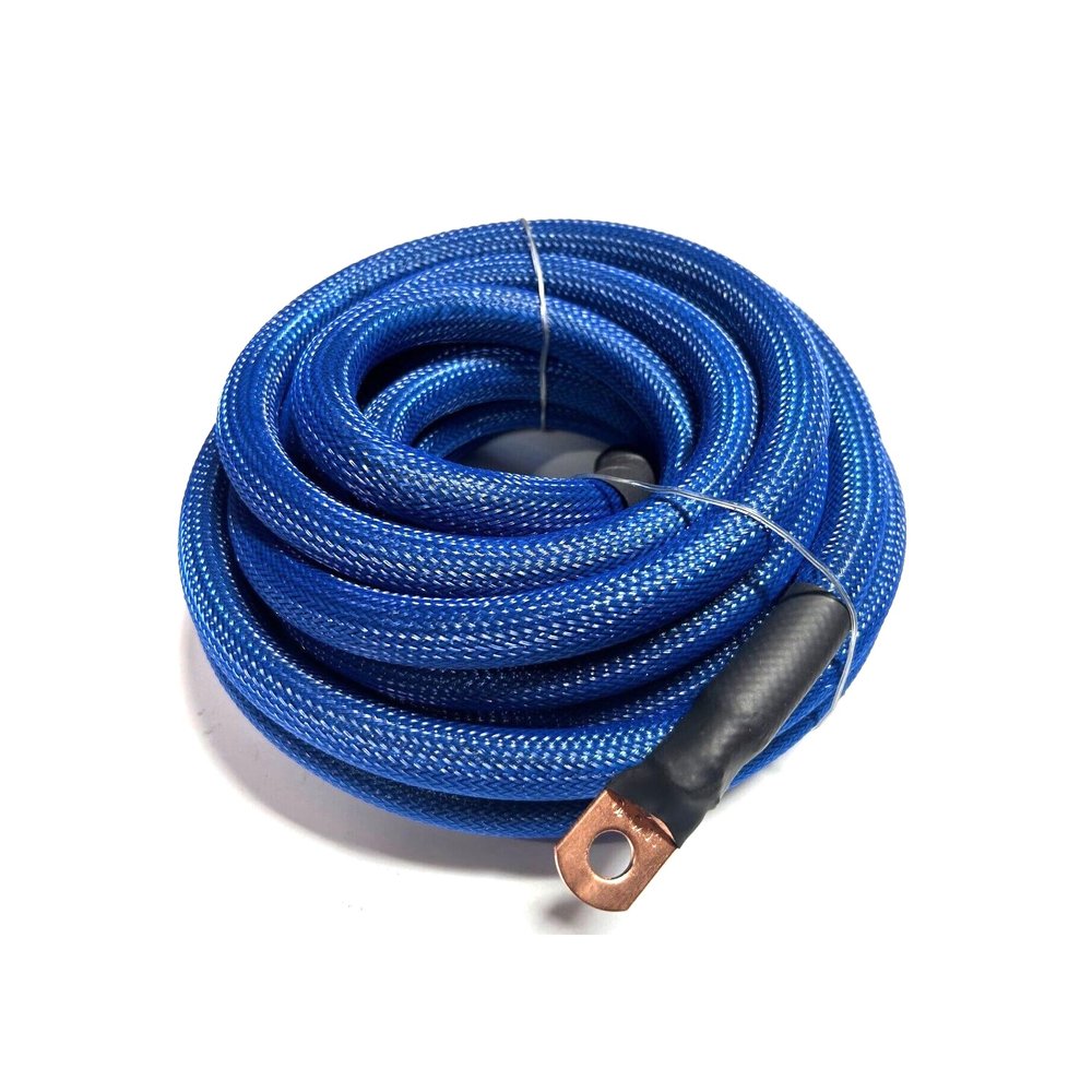 4 Gauge Custom Color + Length Snakeskin Braided Sleeving OFC Wire Strands Copper Marine Cable AWG (Blue, 25 FT)