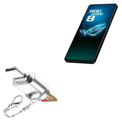 BoxWave Adapter Compatible with ASUS ROG Phone 8 - Micro SD Card miniReader, USB Type-C OTG Reader USB3.0 Adapter Keychain - Metallic Silver