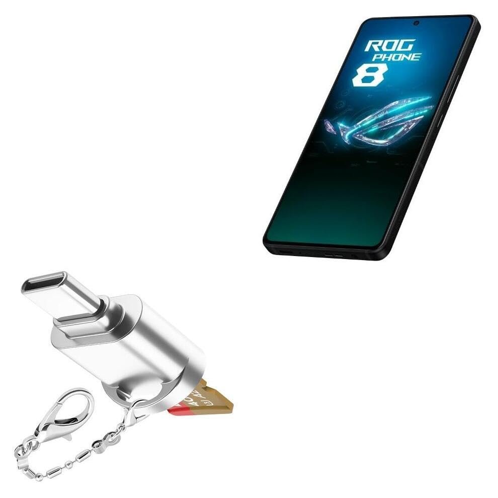 BoxWave Adapter Compatible with ASUS ROG Phone 8 - Micro SD Card miniReader, USB Type-C OTG Reader USB3.0 Adapter Keychain - Metallic Silver