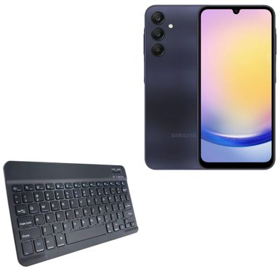 BoxWave Keyboard Compatible with Samsung Galaxy A25 - SlimKeys Bluetooth Keyboard, Portable Thin with Chiclet-Style Keys - Jet Black