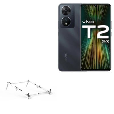 BoxWave Stand and Mount Compatible with vivo T2 - Pocket Aluminum Stand 3-in-1, Portable Multi Angle Viewing Riser - Metallic Silver
