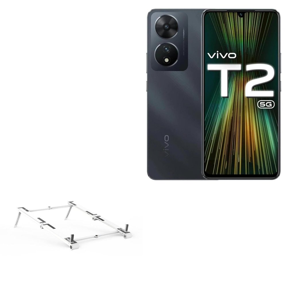 BoxWave Stand and Mount Compatible with vivo T2 - Pocket Aluminum Stand 3-in-1, Portable Multi Angle Viewing Riser - Metallic Silver