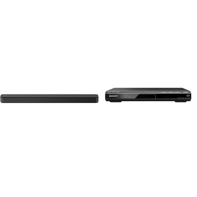 Sony S100F 2.0ch Soundbar with Bass Reflex Speaker, Integrated Tweeter and Bluetooth, (HTS100F), Easy Setup, Compact, Home Office use with Clear Sound Black & DVPSR210P DVD Player
