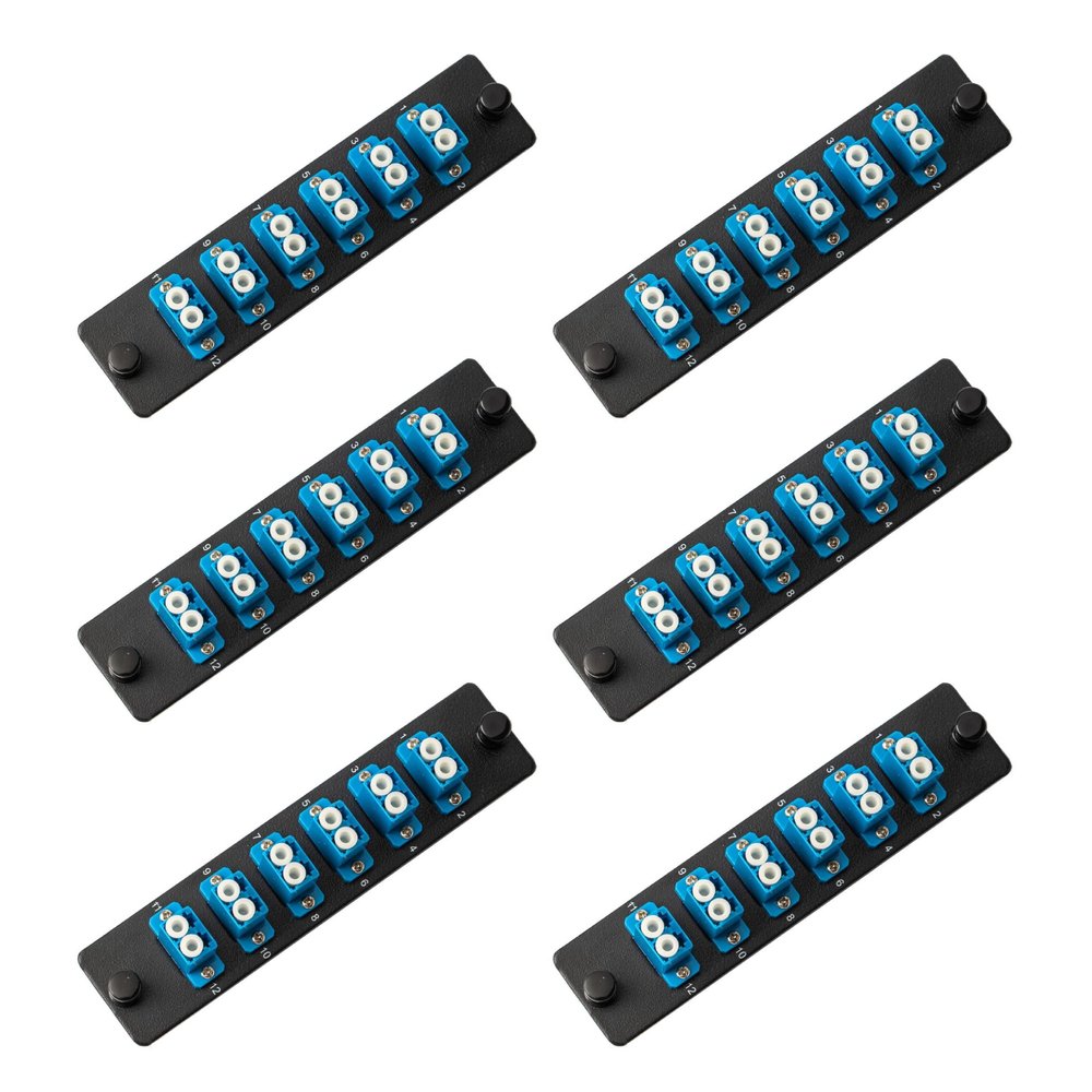 SpeedyFiberTX 6-Pack 12-Port LGX Compatible Fiber Patch Panel with Numbered Ports + Preloaded Blue LC Duplex Adapters