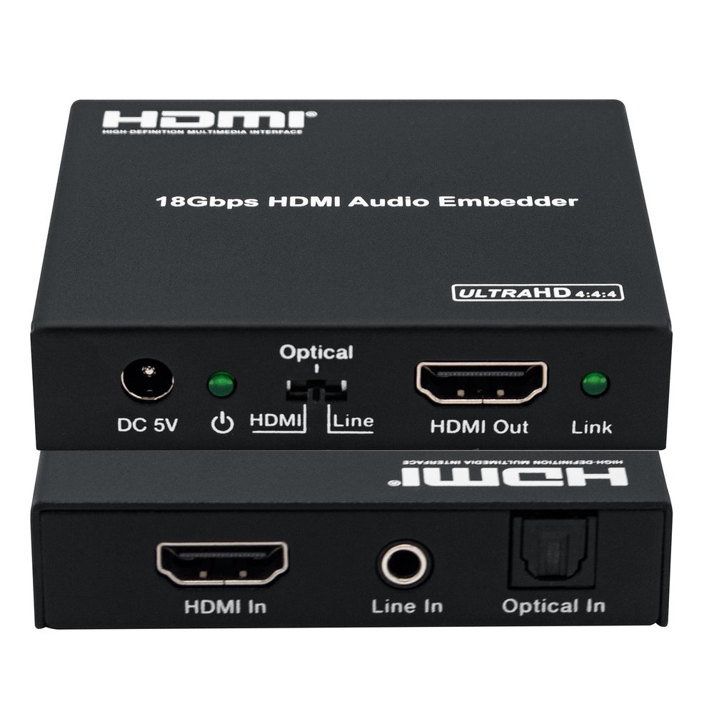 DVDO 4K HDMI Audio Embedder | Embeds Audio Signals from Digital Optical or Analog Stereo Audio to HDMI Output | Supports 10-bit HDR Pass Through