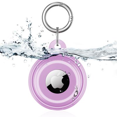 Lanteso Waterproof Air tag Holder, Air tag Keychain, Protective [Anti-Scratch] Tracker Case with Loop Key Ring for Apple Airtags,Airtag Cover for Wallet,Luggage,Cat,Dog,Pets,for Item Finder-Purple