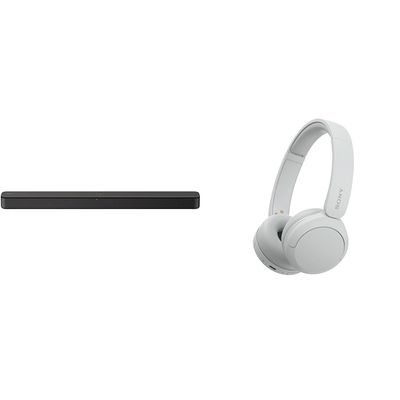 Sony S100F 2.0ch Soundbar with Bass Reflex Speaker, Integrated Tweeter and Bluetooth & WH-CH520 Wireless Headphones Bluetooth On-Ear Headset with Microphone, White