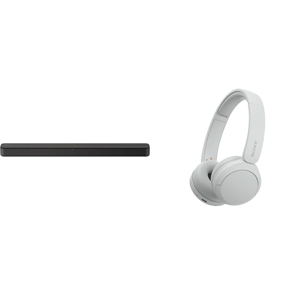 Sony S100F 2.0ch Soundbar with Bass Reflex Speaker, Integrated Tweeter and Bluetooth & WH-CH520 Wireless Headphones Bluetooth On-Ear Headset with Microphone, White