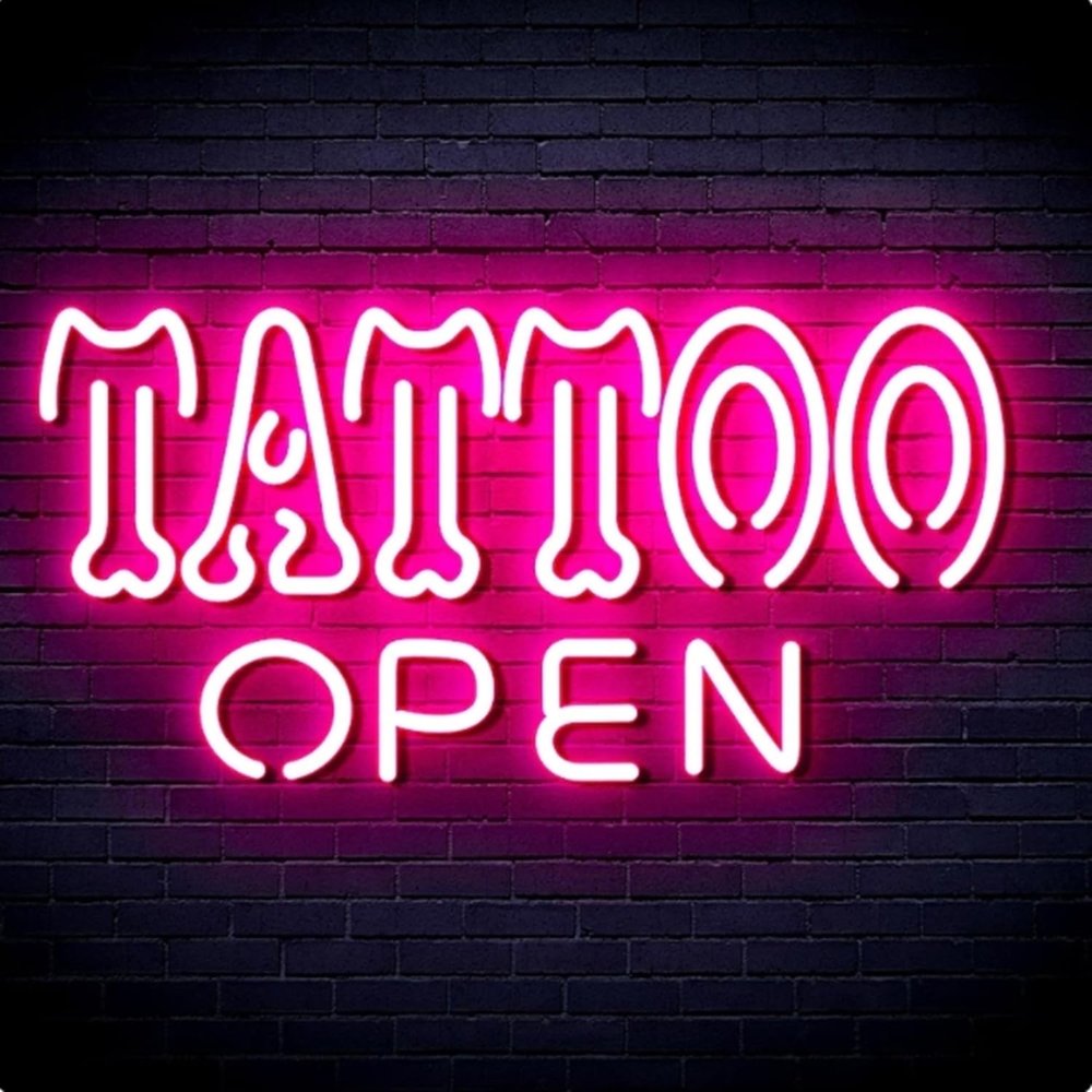 Pink Tattoo Open Neon Sign,LED Tattoo Neon Light with a Dimmable Switch,Arylic Tattoo Shop Sign Glow Banner for Tattoo Salon, Studio, Shop Plaque,12x 7"