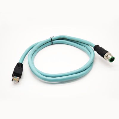 32.8ft M12 4 Pin to RJ45 Industrial Ethernet Cable, M12 4 Pin D Code Male to RJ45 Male Connector Cable High Flex Cat7 Shielded Field Wireable Cable Assembly for Automation Application 10Meter