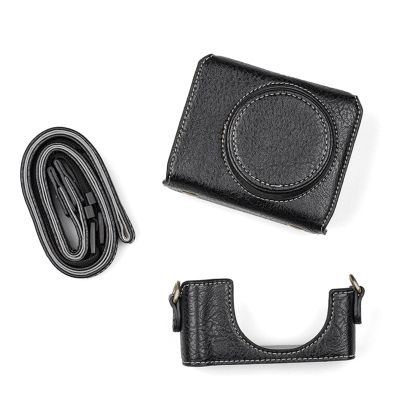 Andoer Digital Camera Case, PU Leather Camera Storage Bag with Detachable Shoulder Strap Compatible with Sony ZV1, black
