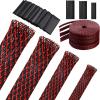 Tatuo 65.6 ft Expandable Braided Cable Sleeve Multi Size Braided Wire Sleeve with 120 Pcs Heat Shrink Tubing for Television Audio Computer Cables Video Pets,1/4 in,2/5 in,1/2 in,3/4 in(Red, Black) view 1