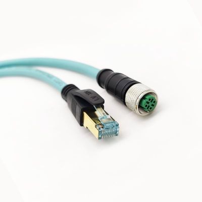 32.8ft M12 4 Pin to RJ45 Industrial Ethernet Cable, M12 4 Pin D Code Female to RJ45 Male Connector Cable High Flex Cat7 Shielded Field Wireable Cable Assembly for Automation Application 10Meter