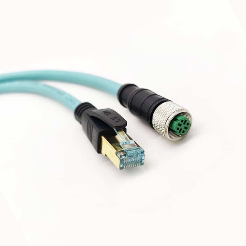 32.8ft M12 4 Pin to RJ45 Industrial Ethernet Cable, M12 4 Pin D Code Female to RJ45 Male Connector Cable High Flex Cat7 Shielded Field Wireable Cable Assembly for Automation Application 10Meter