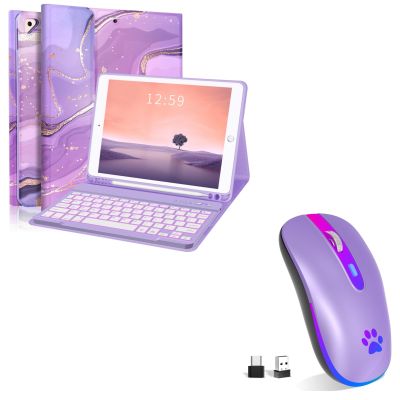 FUWANG Keyboard Case for iPad 9th Generation Keyboard Case 10.2"(2021)/8th Gen/7th Gen Bundle with Detachable Backlit Keyboard Bundle with Wireless Mouse,Rechargeable LED Wireless Mouse