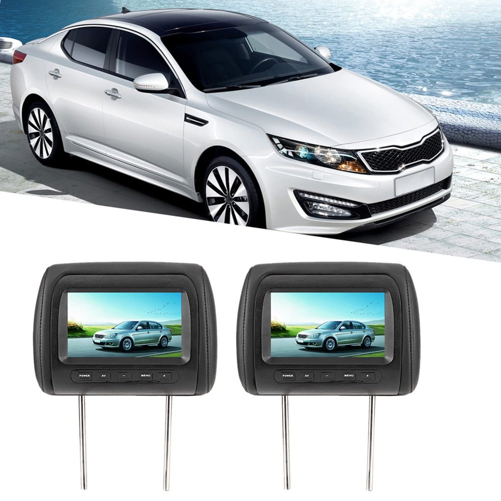 7 Inch HD Car Headrest LCD Monitor with 2 Video Inputs, Black Adjustable Control for Driver Passenger Seat
