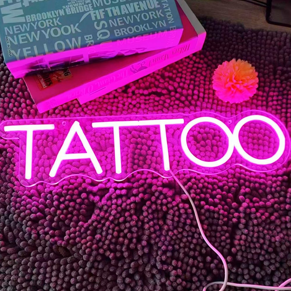 Dimmable Tattoo Neon Sign,Pink PersonNeon Signs,Reusable Arylic Tattoo Led Sign with Dimmer for Tattoo Salon, Studio, Shop Plaque,17x4in(Pink)