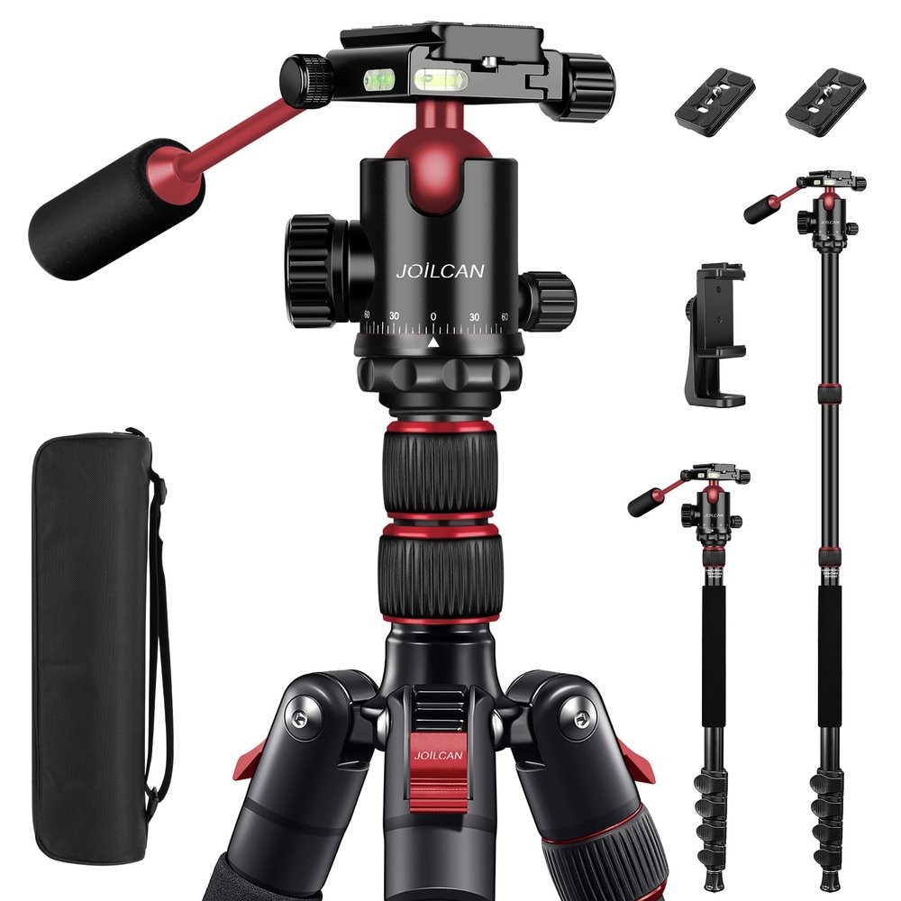 JOILCAN Camera Tripod, 83" Heavy Duty Aluminum Tripod for DSLR/Camera/Smartphone - with Handle, Converts to Monopod, Holds 35lbs