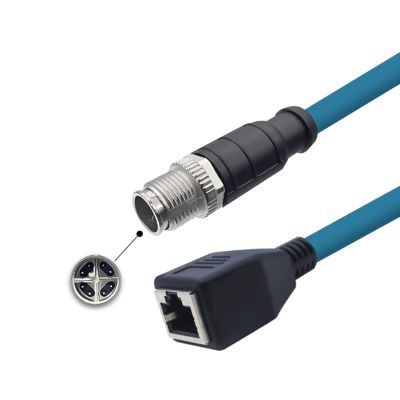 3.28ft M12 8 Pin to RJ45 Industrial Ethernet Cable, M12 8 Pin X Code Male to RJ45 Female Connector Cable High Flex Cat6 Shielded Field Wireable Cable Assembly for Automation Application 1Meter